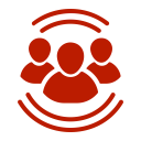 Three red figures with circular lines