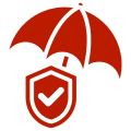 Security shield under red umbrella