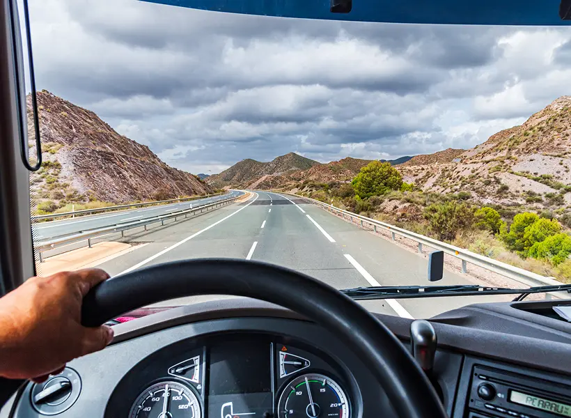 Truck driver's scenic road view