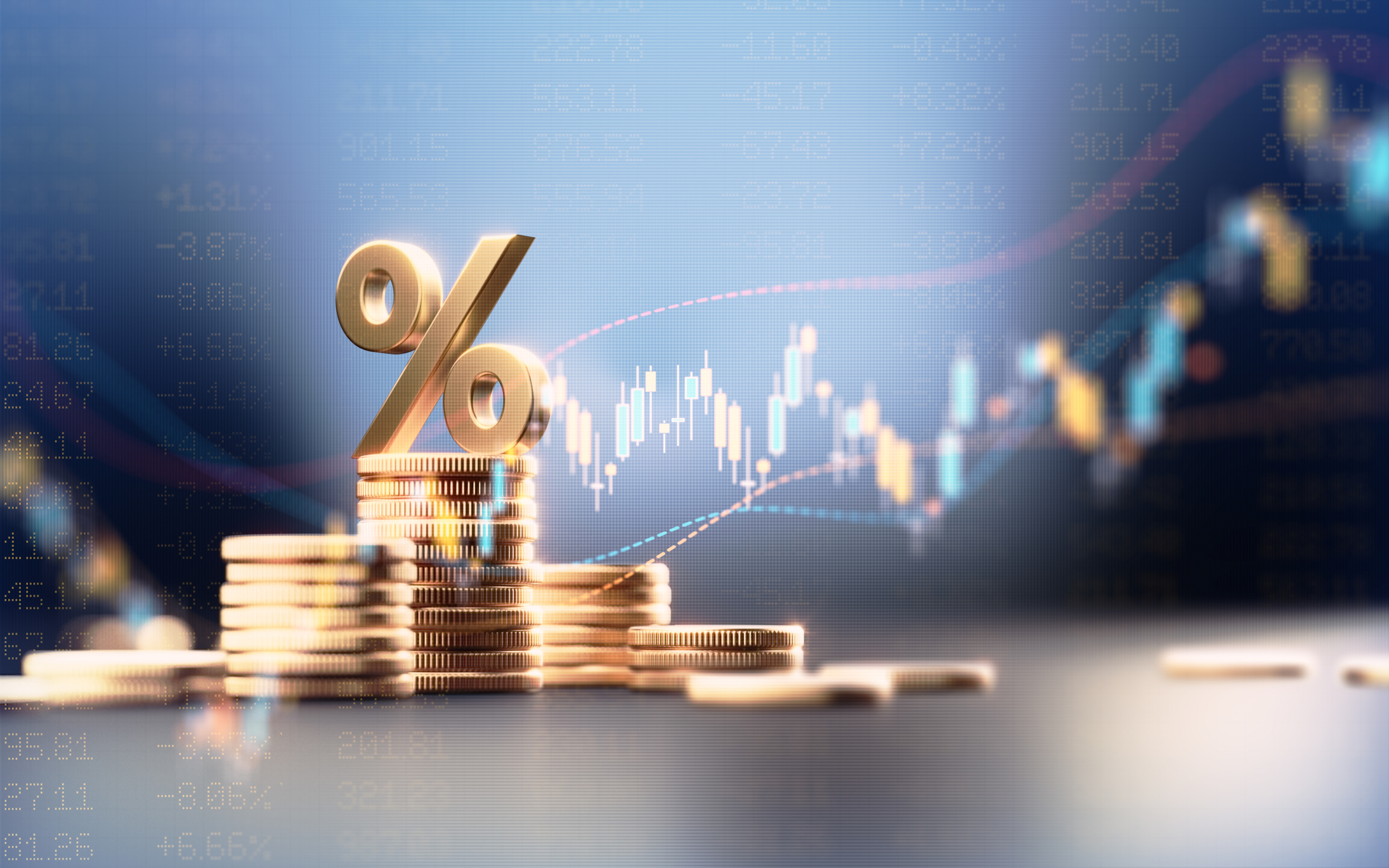 Investment symbol with coins and market chart